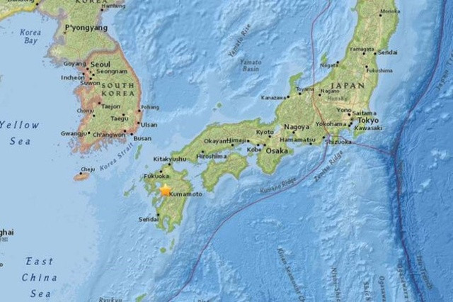  Vị trí tỉnh Kumamoto, miền Nam Nhật Bản. Đồ họa: USGS