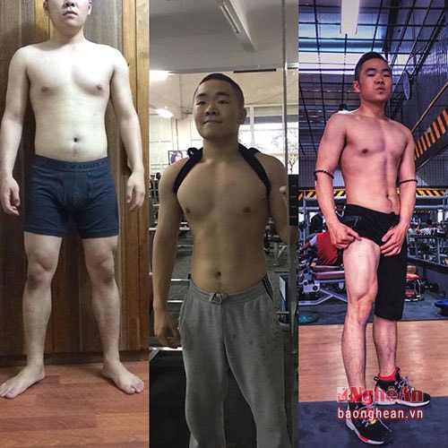 Hình ảnh quá trình thay đổi của Nguyễn Hoàng Việt khi áp dụng chế độ giảm cân khoa học trong vòng 3 tháng.