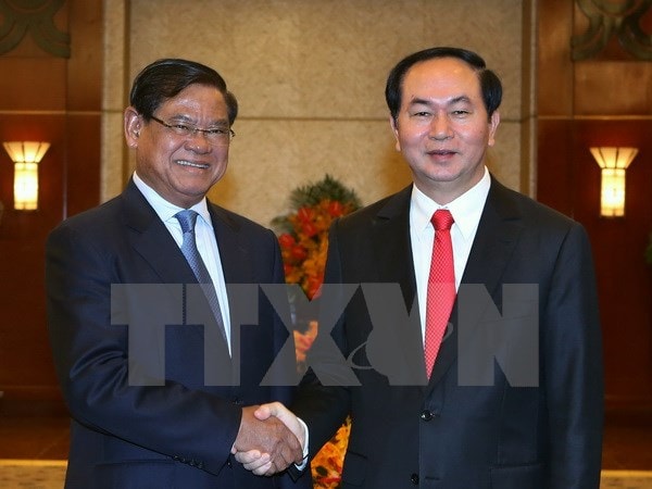 Chủ tịch nước Trần Đại Quang tiếp Phó Thủ tướng, Bộ trưởng Bộ Nội vụ Vương quốc Campuchia Samdech Krolahom Sar Kheng. 