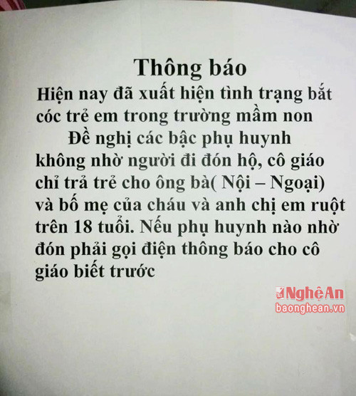 Nội dung thông báo của Trường mầm non Diễn Thọ