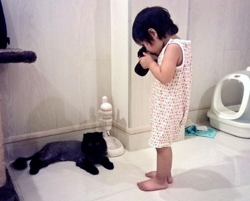 Bé cũng được dạy cách thân thiện với các loài động vật.