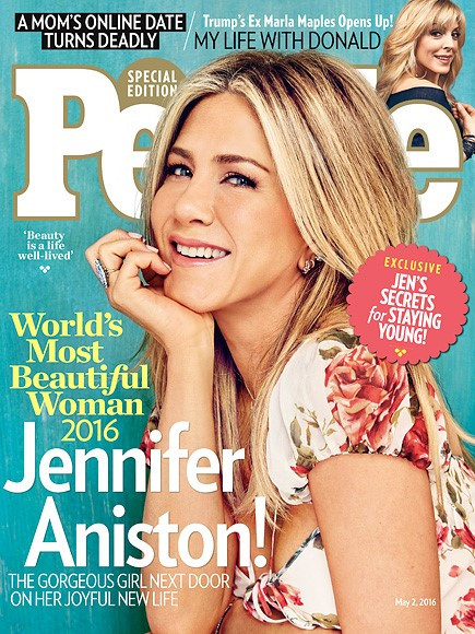  Jennifer Aniston trên tạp chí People với danh hiệu Người phụ nữ đẹp nhất thế giới 2016.