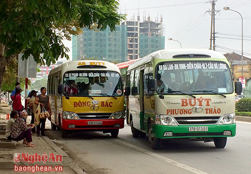 Xe buýt chen nhau khi qua bến 