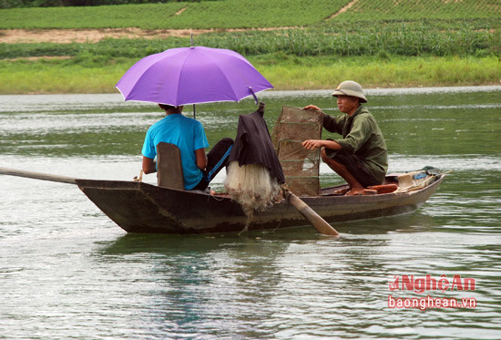 Những chiếc thuyền đánh bắt tôm trên sông Lam