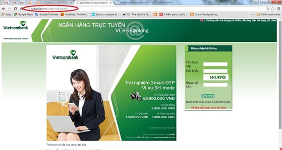 Trang web giả mạo Vietcombank lừa đảo khách hàng trúng thưởng qua facebook (Ảnh: Internet) 