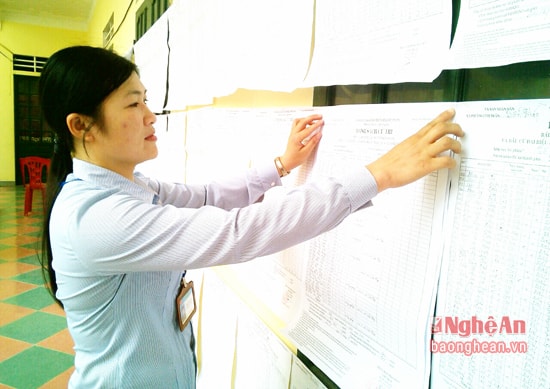 Niêm yết danh sách cử tri ở Diễn Châu.