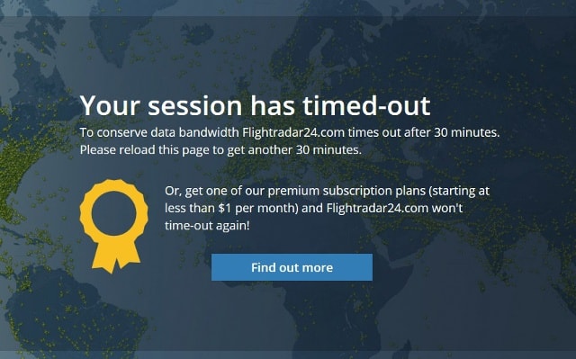 Theo dõi chuyến bay của người thân trên trời: Sau thời gian dõi theo khoảng 30 phút, hệ thống Flightradar24 miễn phí sẽ ngưng và thông báo chúng ta cần chờ 30 phút để xem tiếp hoặc cần trả phí để xem liên tục. Lúc này mẹo nhỏ để theo dõi Flightradar24 tiếp là chuyển sang trình duyệt khác.