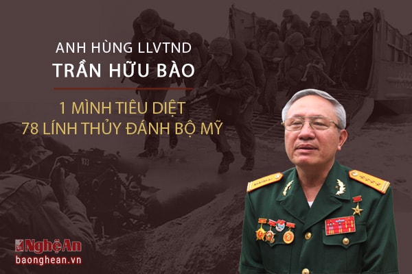 Đại tá Trần Hữu Bào (quê quán xã Hiến Sơn, Đô lương) nổi tiếng với trận đánh ở cao điểm 595 (Khe Sanh, Quảng Trị). Cao điểm 595 án ngữ phía Tây của sân bay Tà Cơn – nơi địch đồn trú, vì vậy, khi phát hiện ra Tiểu đội 3 của ta chốt giữ nơi này, thủy quân lục chiến Mỹ đã tung quân số đông, vũ khí hiện đại nhằm giành quyền kiểm soát. 45 ngày chốt cao điểm, toàn tiểu đội không có điều kiện tắm rửa, ăn uống kham khổ, nhiều ngày liền nhịn đói do tiếp tế gặp trở ngại. Khốc liệt nhất là 2 ngày chiến đấu trực diện, hỏa lực đối phương mạnh, đạn bom nổ xé trời, sống chết kề trong gang tấc, nhiều đồng đội hy sinh. Tiểu đội 5 người thì đã thương vong 4, chỉ còn Nguyễn Hữu Bào cố gắng bắn trả các đợt tiến công đến 8h tối. Theo tổng hợp sau trận đấu, với mưu trí và lòng dũng cảm, cùng yểm trợ cối 60 ly, 80 ly và 120 ly của tiểu đoàn và trung đoàn đóng ở dưới chân cao điểm, toàn tiểu đội hạ được 208 lính Mỹ, riêng người lính Trần Hữu Bào hạ 78 tên. Tháng 8/1970, Đại tá Trần Hữu Bào vinh dự được phong tặng danh hiệu Anh hùng LLVTND.