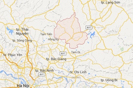 Huyện Hữu Lũng, tỉnh Lạng Sơn (viền đỏ) cách Hà Nội hơn 110 km. Ảnh: google maps.