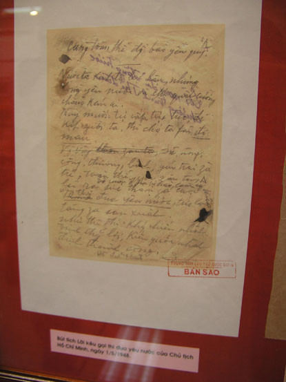 Bút tích “Lời kêu gọi thi đua yêu nước” của Chủ tịch Hồ Chí Minh ngày 1/5/1948.     Ảnh Internet