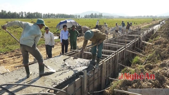 Xây dựng kênh bê tông thực hiện chuẩn hóa tiêu chí NTM giao thông nông thôn. 