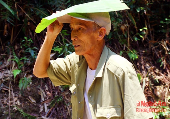 Tuổi đã già nhưng người cựu chiến binh này vẫn hăng hái đến thác dù trời nắng chang chang.