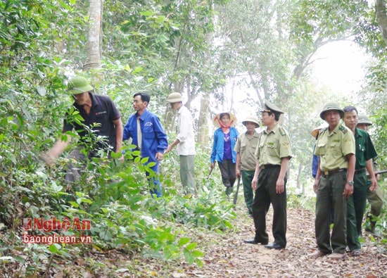Hạt Kiểm lâm huyện Tân Kỳ hướng dẫn bà con phát dọn thực bì phòng cháy rừng 