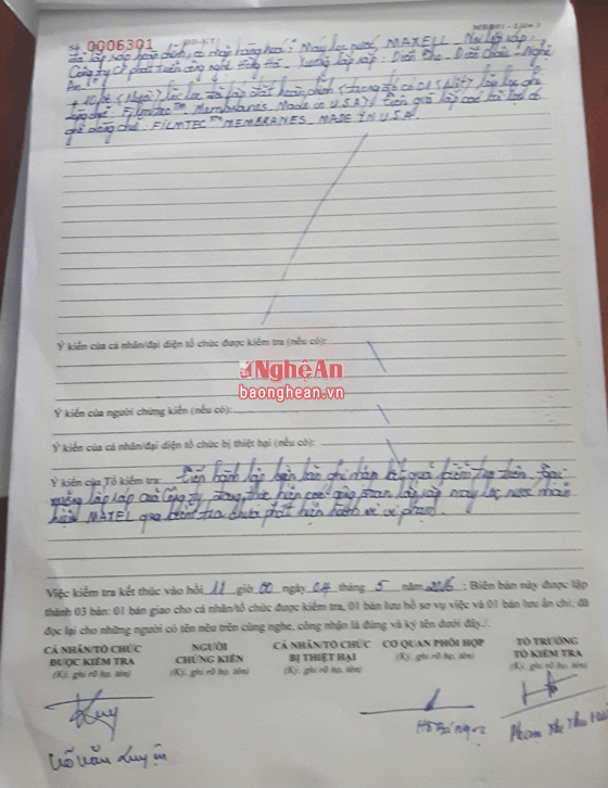 Biên bản kiểm tra số 0006301