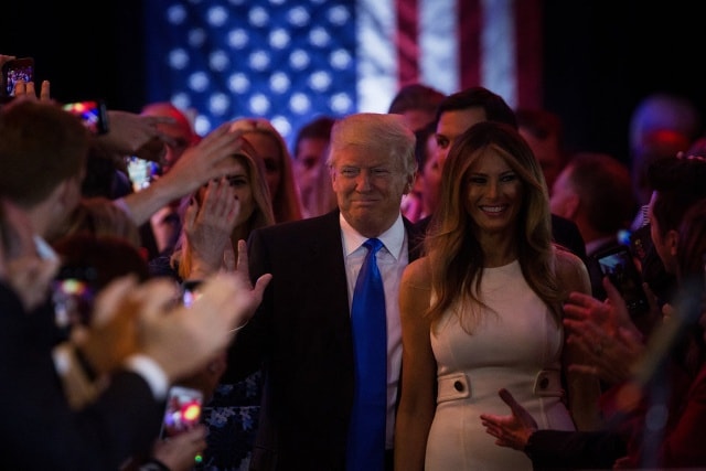 Donald Trump trong ngày ăn mừng chiến thắng ở bang Indiana. Ảnh: New York Times.