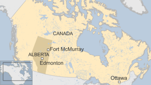 Vị trí thành phố Fort McMurray, Canada. Đồ họa: BBC.