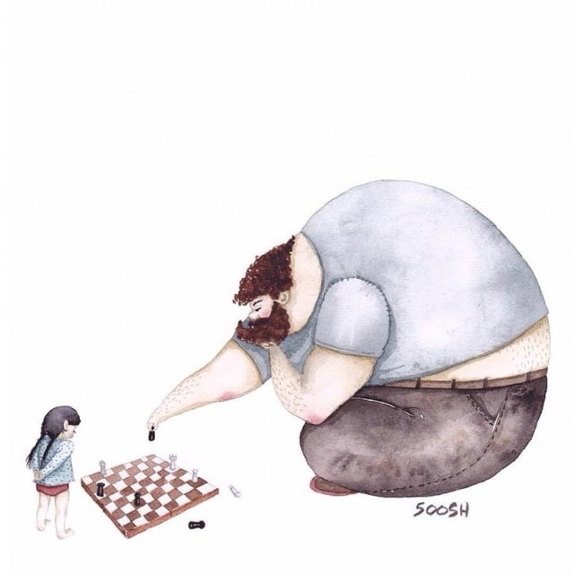 “Bố và con gái cùng chơi trò chơi”.