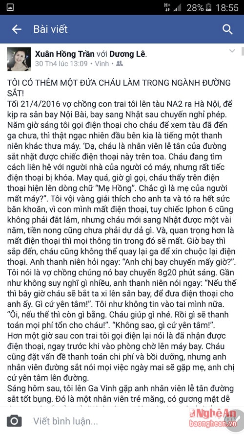 Ảnh chụp trang facebook cá nhân của bà Trần Thị Hồng