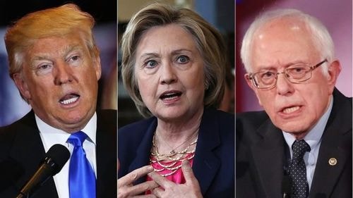 Ba ứng cử viên còn lại của đường đua vào Nhà Trắng 2016: Donald Trump, Hillary Clinton và Bernie Sanders - Ảnh: BBC