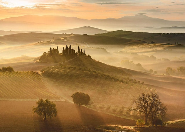 Bình minh vàng tại Tuscany - Italy.