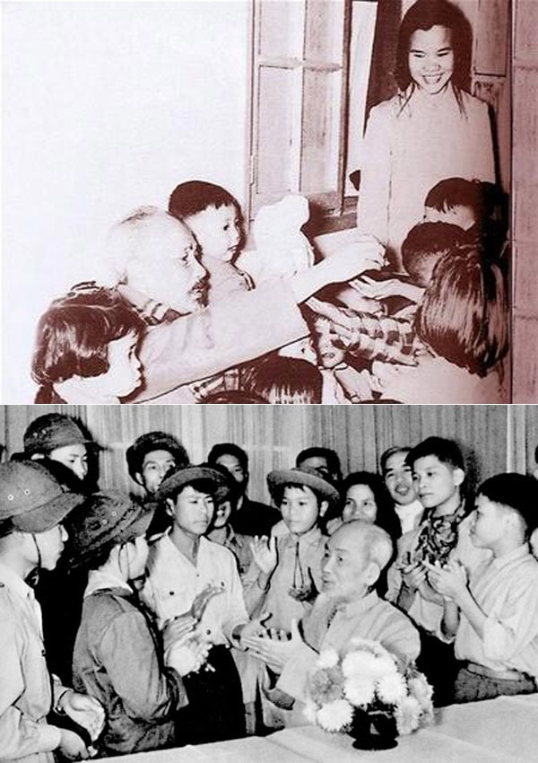 Bác dành nhiều thời gian đến thăm, trò chuyện với trẻ em trên khắp mọi miền Tổ Quốc, từ Việt Bắc, Hà Bắc, Hưng Yên, Nghệ An đến các thiếu nhi dũng cảm miền Nam...