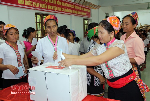 Điểm bầu cử bản Tùng Hương, Tam Quang, Tương Dương, có 507 cử tri, trong đó có 262 cử trị là nữ. Đây là bản của 100% đồng bào Thái Tày Pọng cổ sinh sống (1)