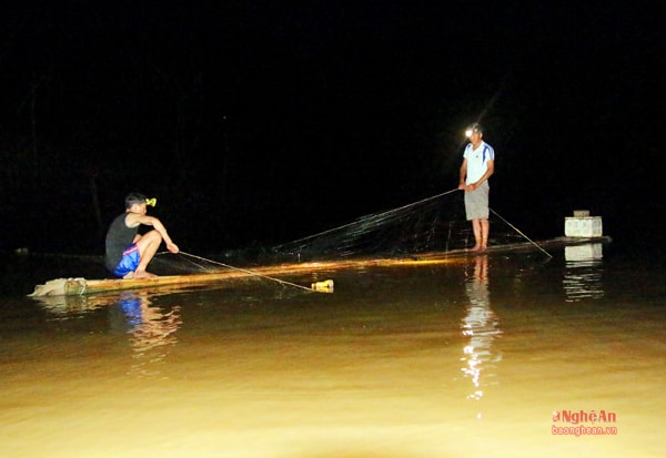 Săn cá đêm  trên sông Nậm Nơn.