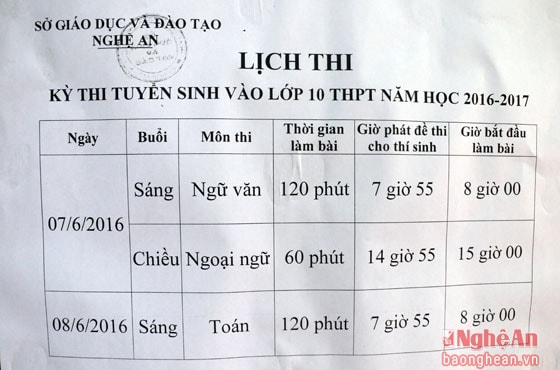 Lịch thi tuyển sinh vào lớp 10