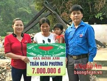 Thông qua hội chữ thập đỏ huyện Thanh Chương, Hội đã giúp đỡ hai cháu bé mồ côi ở xã Thanh Mỹ số tiền 5 triệu đồng.