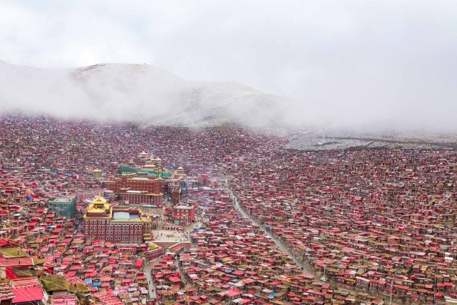 Hàng ngàn ngôi nhà dựng sát nhau dọc theo sườn đồi ở Trung Quốc.