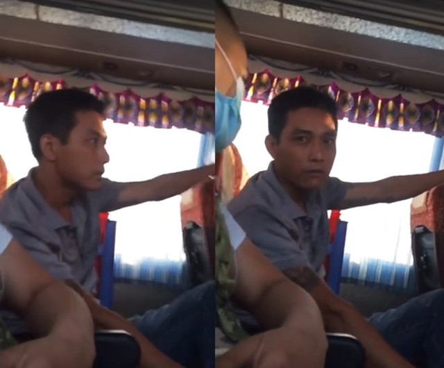 Tự nhận mình nhiễm HIV, đối tượng này cầm bơm kim tiêm dính máu dọa dẫm trấn lột hành khách trên chuyến xe. (Ảnh cắt từ video)