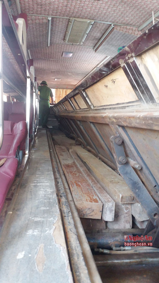 Khu vực hầm lối đi trên xe chứa thêm một lượng lớn gỗ không có giấy tờ hợp lệ.