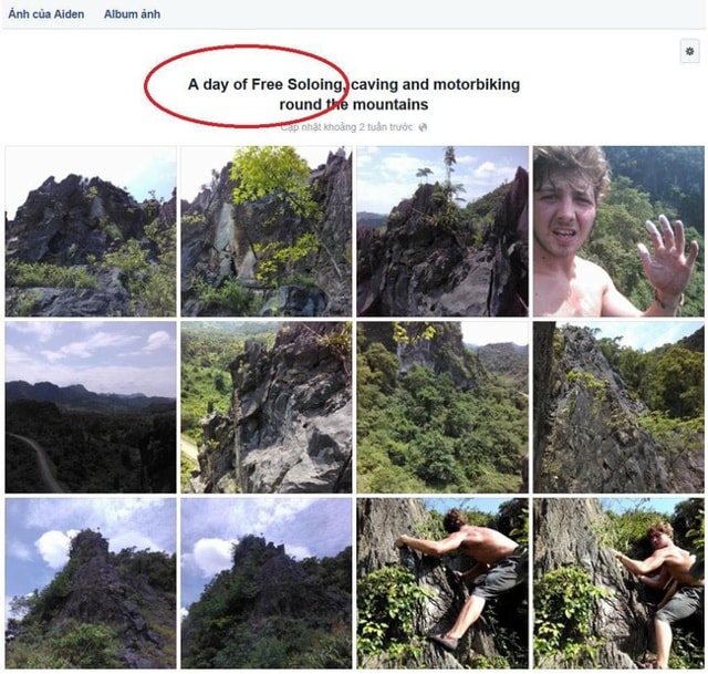 Những bức ảnh được chia sẻ trên trang Facebook cá nhân của Aiden cho thấy anh chơi Free soloing.