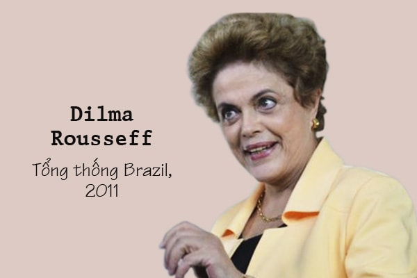 Dilma Rousseff là người phụ nữ đầu tiên nắm giữ chức vụ Tổng thống Brazil. Bà đang vướng vào bê bối khi bị tố cáo thao túng ngân sách chính phủ. Rousseff sinh ra trong một gia đình trung - thượng lưu, từng tham gia phong trào xã hội chủ nghĩa và bị bắt, tra tấn, bỏ tù trong khoảng thời gian 1970 - 1972, thời gian cai trị của chế độ độc tài Brazil. Sau khi được thả, bà tiếp tục hoạt động chính trị và trở thành Tổng thống Brazil năm 2011. Trước khi có những bê bối tham nhũng, bà Rousseff khá nổi tiếng với những chính sách giảm thuế.