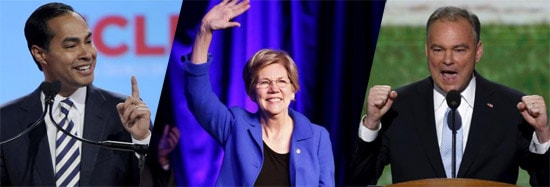 Thượng nghị sỹ Elizabeth Warren, Thượng nghị sĩ kiêm cựu Thống đốc bang Virginia - Tim Kaine, Julian Castro - Bộ trưởng Bộ Nhà ở và Phát triển đô thị Mỹ 