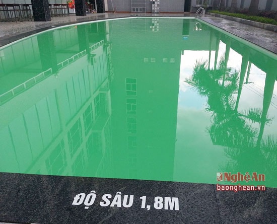 Nước hồ bơi khá đục và nơi sâu nhất là 1,8 m