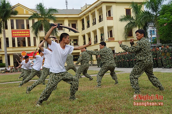 Đại đội trinh sát 20 biểu diễn võ thuật đối kháng tại lễ thành lập.