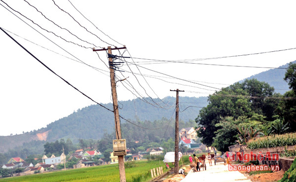 Tuyến đường điện xương cá đi dọc theo đường liên xóm qua địa bàn xã Viên Thành.