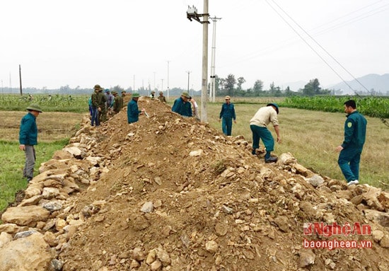 Huy động lực lượng làm đường giao thông nội đồng ở Nghi Hợp.