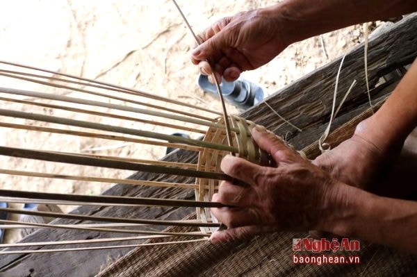 Making bamboo traps for shrimp catching requires much of workmanship, from choosing materials to wickerwork. Split laths should be made from Neohouzeaua, and then soaked into the river to enhance their toughness. Each lath is about 60cm in length, small and lacquer-drawn, and the distance between the laths shouldn’t be too scattered.