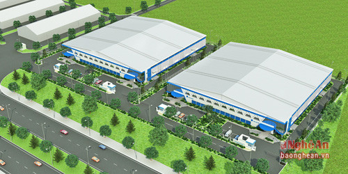 Giai đoạn 1 khu nhà xưởng xây sẵn tại VSIP Nghệ An có diện tích 5.000 m2 gồm 2 nhà xưởng liền kề thiết kế hoàn chỉnh.