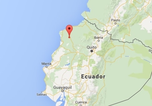 Tâm chấn của 2 vụ động đất diễn ra ngày 10/7 tại Ecuador. Ảnh: Google maps