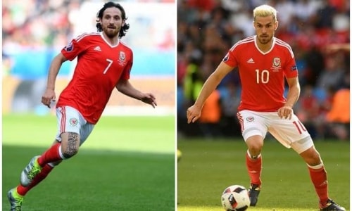 Joe Allen (số 7) và Aaron Ramsey là 2 cầu thủ Xứ Wales góp mặt trong 