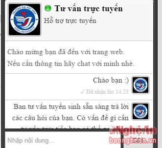 Tư vấn trực tuyến cho thí sinh trên wepsite của Trường Đại học Vinh
