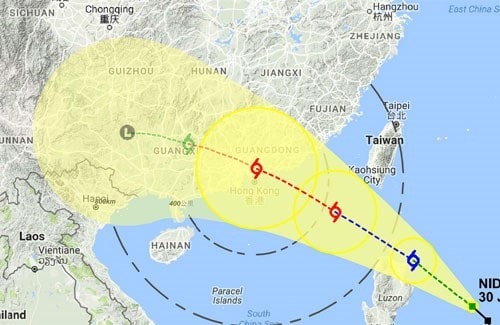 Đài Khí tượng Hong Kong dự bão bão đi về phía nam Trung Quốc. Nguồn: HKO.  