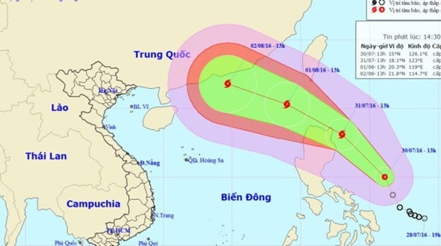 Dự báo áp thấp nhiệt đới sẽ mạnh lên thành bão sau khi đi vào Biển Đông - Ảnh: Trung tâm dự báo khí tượng Thủy văn Trung ương