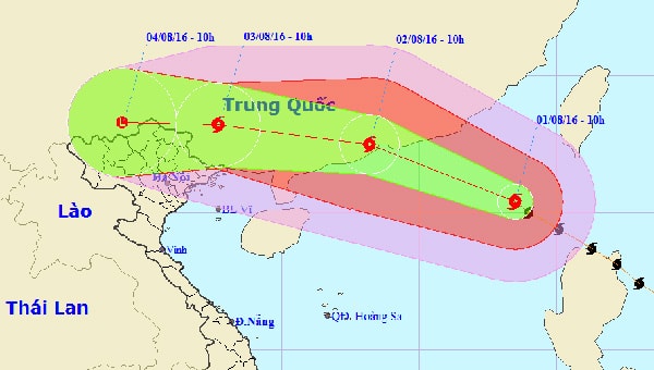 Hướng di chuyển của bão số 2.