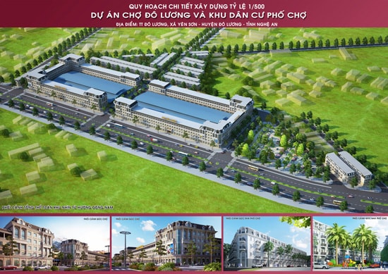 Phối cảnh tổng thể Dự án chợ Đô Lương và khu phố chợ.