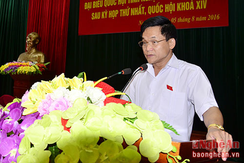 Ông Trần Văn Mão thông báo kết quả kỳ họp thứ I, Quốc hội khóa XIV với cử tri Nam Đàn.