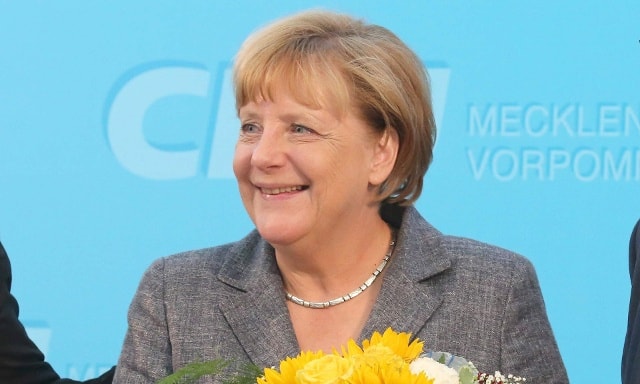 Bà Merkel phát biểu tại 1 sự kiện ở Neustrelitz, phía Bắc Berlin. Ảnh: AFP.